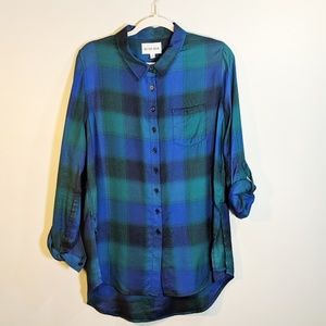 Olive & Oak | Blue & Green Plaid Button Down XL